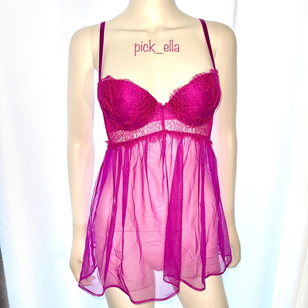 34B VS Victoria’s Secret Sexy Costume Chemise Lingerie dress fushia